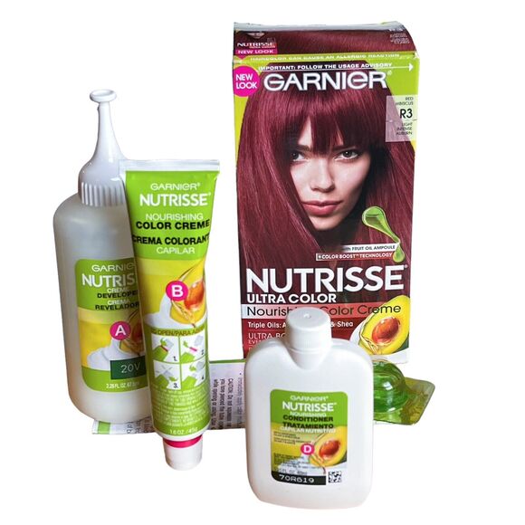 Garnier Nutrisse Color Creme R3 Ultra Bold Red Hibiscus Light Auburn Permanent - Picture 3 of 8